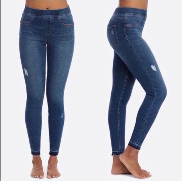Spanx Distressed Ankle Skinny Jeans Released Hem Pull On High Rise M - Picture 2 of 16